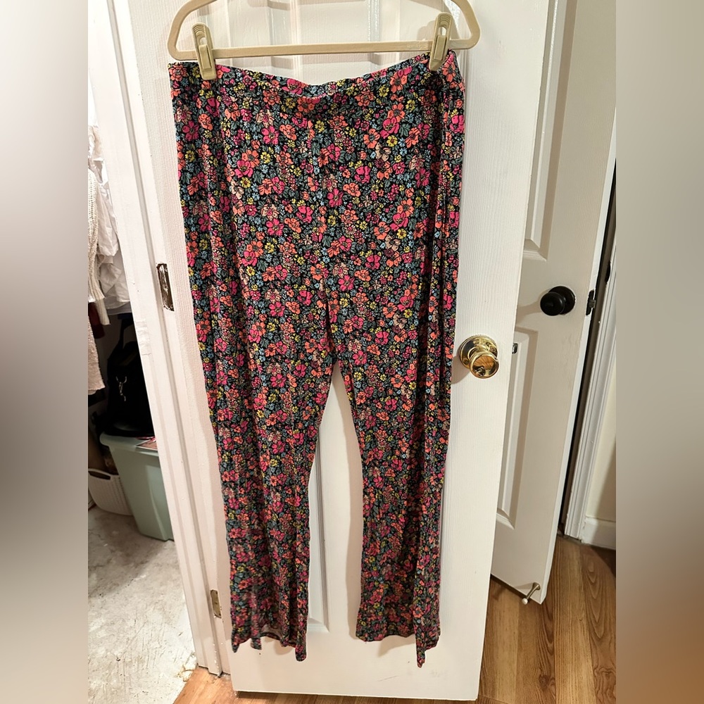 Flared Neon Floral Stretchy Pants